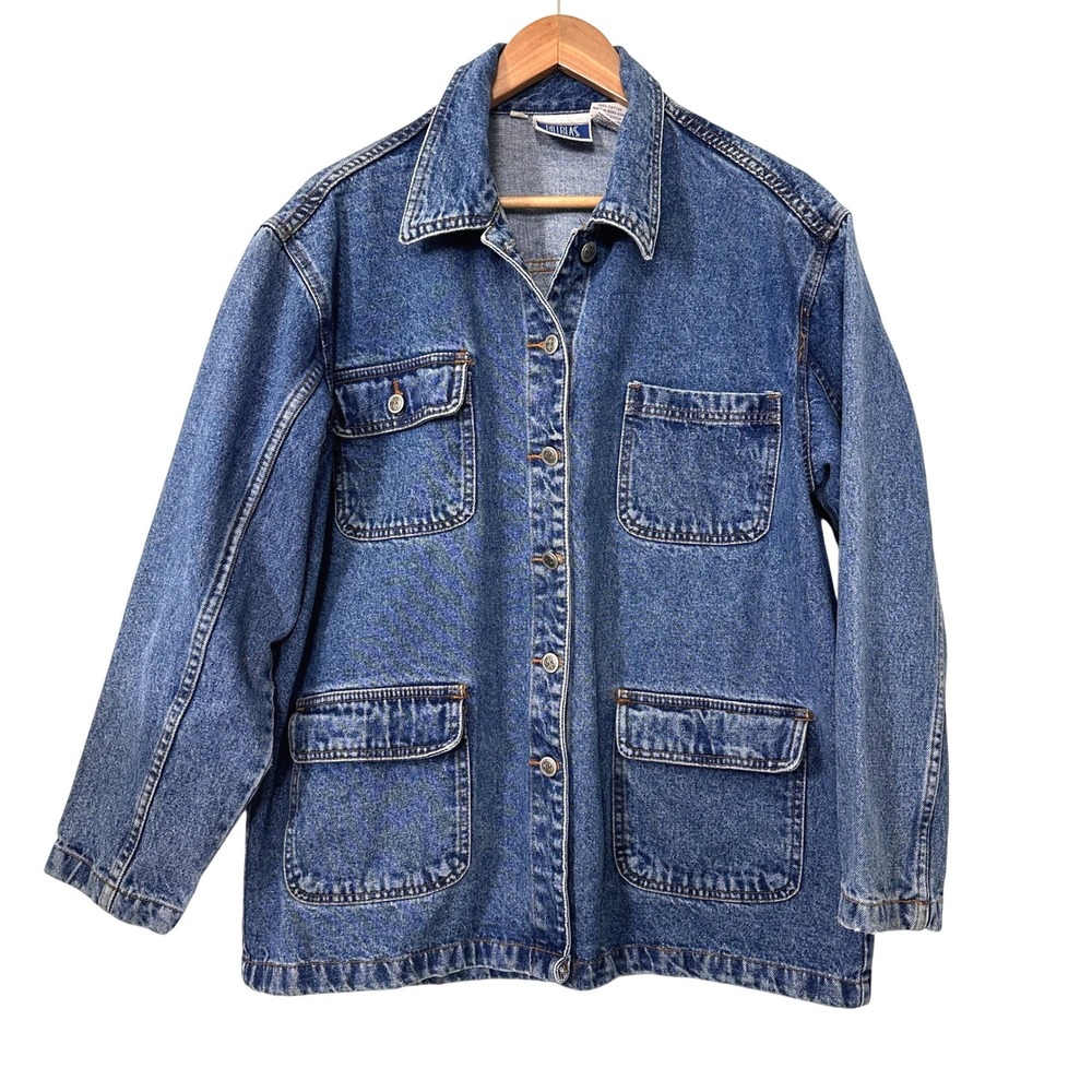 VTG 90s Denim Chore Jacket Barn Coat Womens M Oversized Workwear Bill Blass